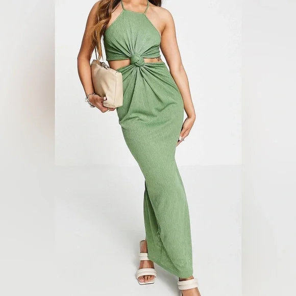 ASOS | Dresses | Asos Design Racer Cut Out Knot Maxi Dress In Olive Green |  Poshmark
